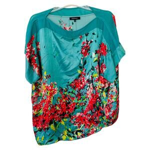 Lafayette 148 New York Teal Floral Blouse